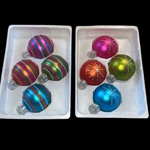 Vintage Christmas Glass Ornaments Balls Sparkling Creations Pink Green Sparkle